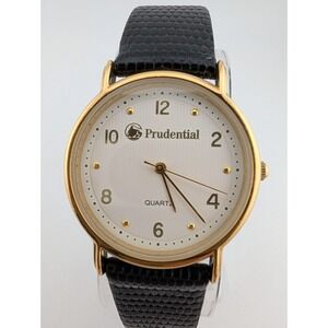 Prudential Watch Men 33mm Gold Case Black Leather Band- New Battery